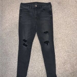 American Eagle Black Next Level Stretch Jeans Distressed Sz 12 Short